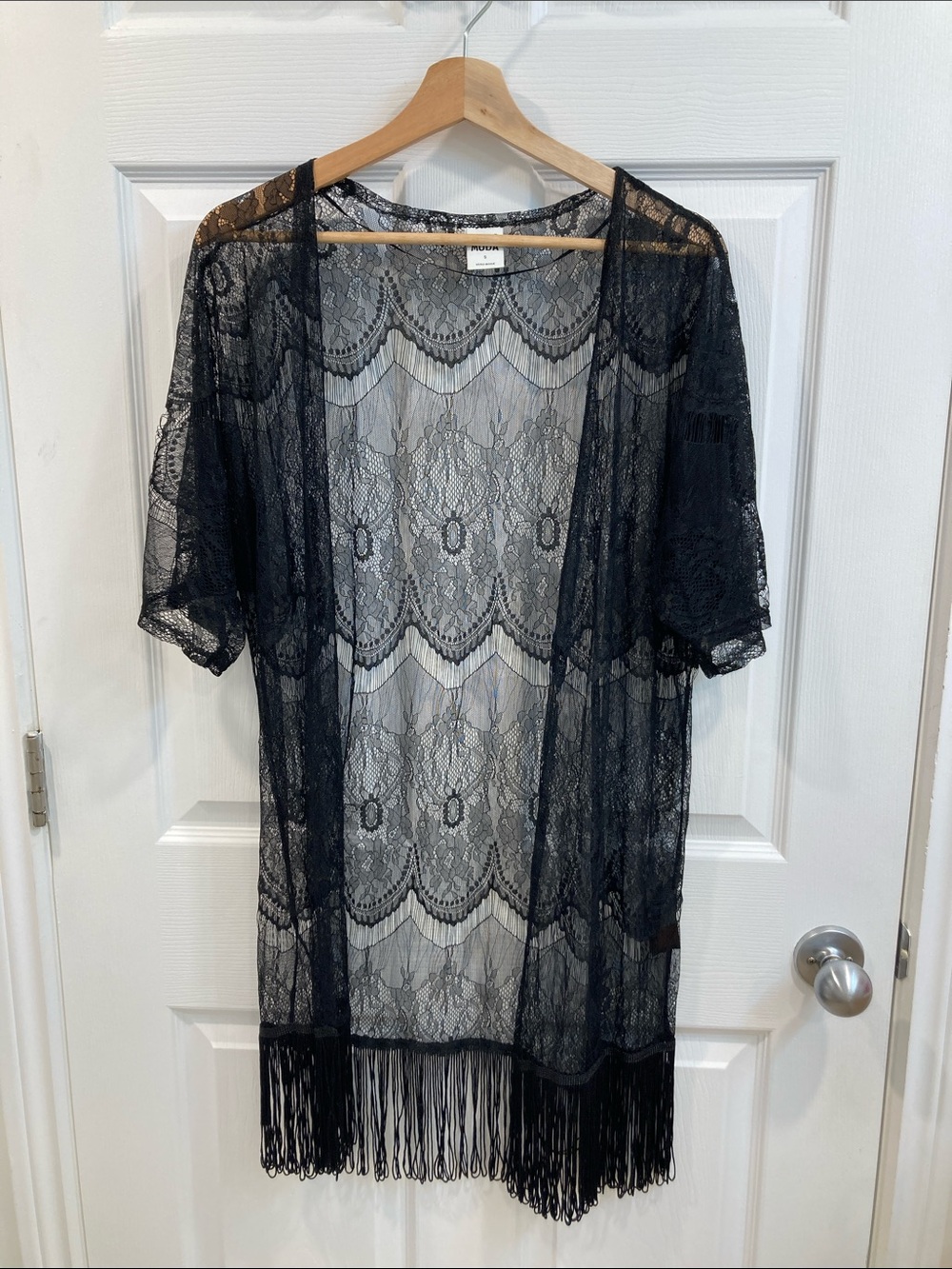 Vero Moda Black Sheer Lace Fringe Kimono Cardigan